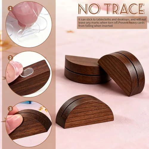 Vista 4 de 24 soportes de madera marrón para números, tarjeteros de madera incluyen calcomanías adhesivas sin rastro, soportes de tarjetas de lugar de diseño