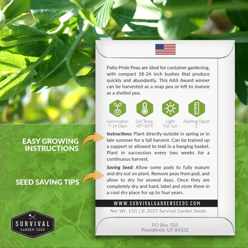 Vista 2 de Patio Pride - Semilla de guisantes para plantar, 1 paquete con instrucciones para cultivar guisantes dulces tempranos en el huerto casero, reliquia