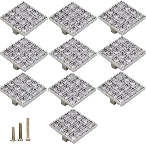 Vista 11 de Paquete de 4 Pomos Tiradores Cuadrados Extra Grandes de Cristal con Strass para Gabinetes Manijas, Pomos Brillantes de Cristal Tipo Diamante