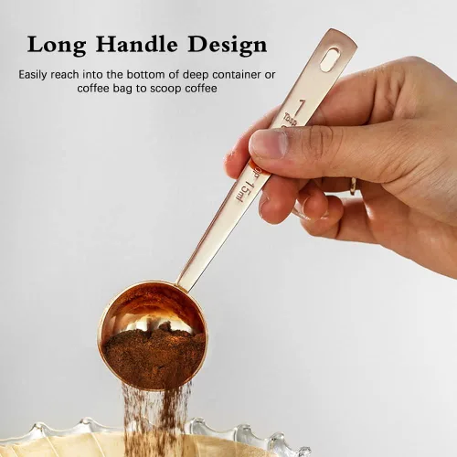 Vista 4 de Juego de 4 cucharas de café doradas de acero inoxidable, 2 unidades, 1 cucharada (0.5 fl oz) y 2 unidades, 1 cucharada (1 cucharada de 1.0 fl oz)