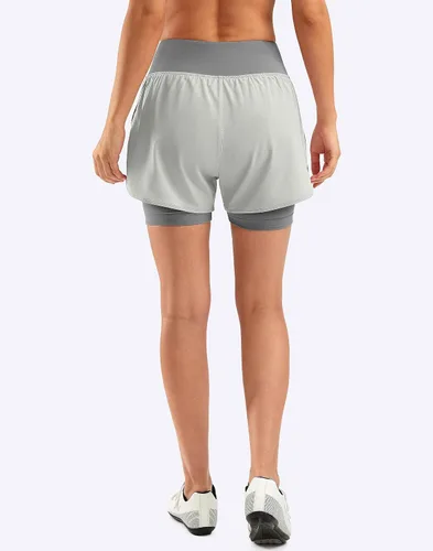Vista 3 de Bikewa Pantalones cortos de ciclismo de montaña para mujer, acolchados en 4D, con bolsillos con cremallera