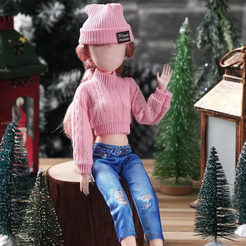 Vista 2 de Fourluoo 6 piezas de ropa de muñeca de invierno de 11.8 pulgadas, conjunto de accesorios de muñeca de moda, suéteres, pantalones de mezclilla, ropa