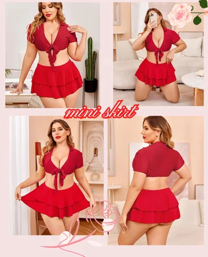 Vista 5 de Avidlove - Minifalda plisada con volados para mujer, color liso, falda de lencería