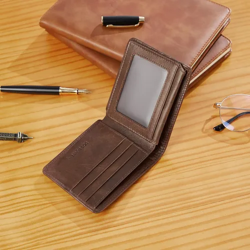 Vista 5 de BOSTANTEN Billeteras de piel auténtica para hombre, con bloqueo RFID y 2 ventanas de identificación