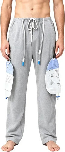 Vista 10 de Pantalones de catéter, pantalones con soporte para bolsa de orina para hombres y mujeres, pantalones de cuidado de la incontinencia de doble
