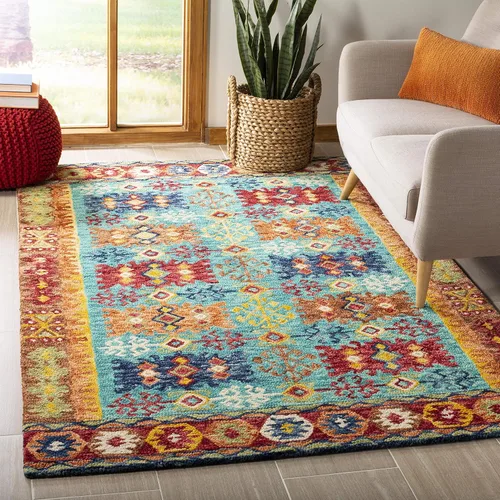 Vista 8 de SAFAVIEH Aspen Collection - Alfombra de pasillo de 2 pies 3 pulgadas x 8 pies, azul y rojo, hecha a mano, lana tribal bohemia, ideal para zonas