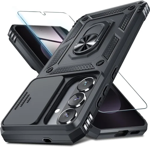 Vista 24 de Janmitta Compatible con Samsung Galaxy S24 FE Funda con Cubierta Deslizante Integrada para Lente de Cámara+Protector de Pantalla+Soporte de Anillo