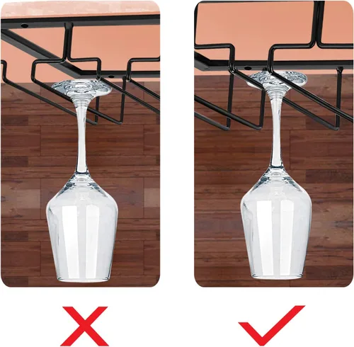 Vista 6 de MOCOUM Estante para copas de vino debajo del gabinete, soporte para copas de vino, soporte de alambre para copas de vino, colgador de almacenamiento