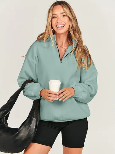 Vista 7 de ANRABESS Sudaderas de gran tamaño para mujer, sudaderas con capucha y media cremallera de 14, ropa de otoño 2024 Y2k
