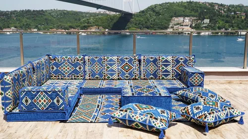 Vista 4 de arabicsofa Juego de sofás árabes tradicionales en forma de L - Sofás seccionales marroquíes - Asientos Majlis orientales para sala de estar