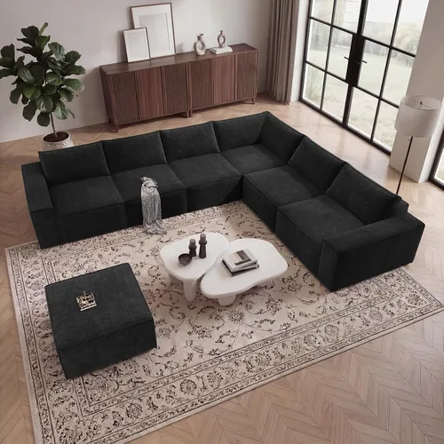 Vista 22 de Vesgantti Sofá Seccional Modular de 114" Sin Estructura, Moderno Sofá de 3 Plazas con Otomana y Asiento Profundo, Sofás de Nube Convertibles