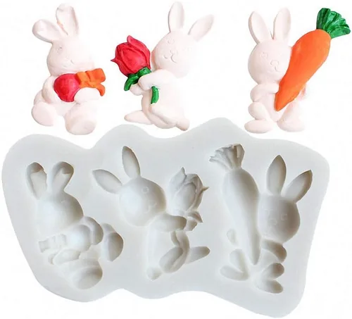 Vista 5 de Conejo de Pascua Conejito Fondant Silicona Molde Decoración Herramienta de Decoración de Chocolate Caramelo Pastel Gumpaste Molde de Papel