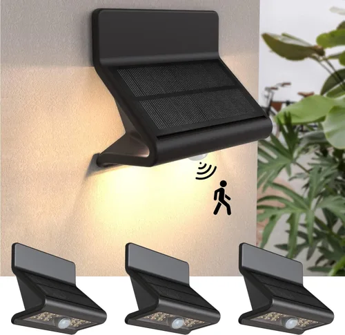 Vista 10 de AURAXY Luces de inundación de seguridad LED con sensor de movimiento solar impermeable para exteriores, funciona con pilas, luz de pared activada
