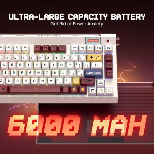 Vista 7 de RisoPhy PC423 Teclado inalámbrico cremoso con pantalla y perilla, 75% 2.4 GBluetoothUSB-C Junta Teclado mecánico RGB, intercambiable en caliente