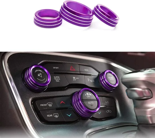 Vista 9 de Keptrim Botón de interruptor de aire acondicionado para Dodge Challenger Charger Chrysler 300 300s 2015-2020, para Ram 2013-2018, aluminio negro, 3