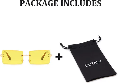 Vista 7 de BUTABY - Lentes de sol rectangulares tipo sin montura para mujeres u hombres, ultraligeros y con montura de metal, lentes cuadrados UV400, unisex