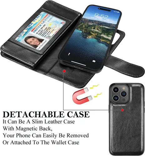 Vista 4 de Funda tipo cartera para iPhone 15 Pro, funda para iPhone 15 Pro, funda de piel sintética con soporte para tarjetas de crédito