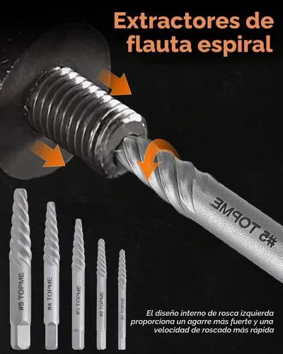 Vista 5 de Juego de extractores de tornillos fáciles de sacar de 14 piezas y juego de brocas para mano izquierda