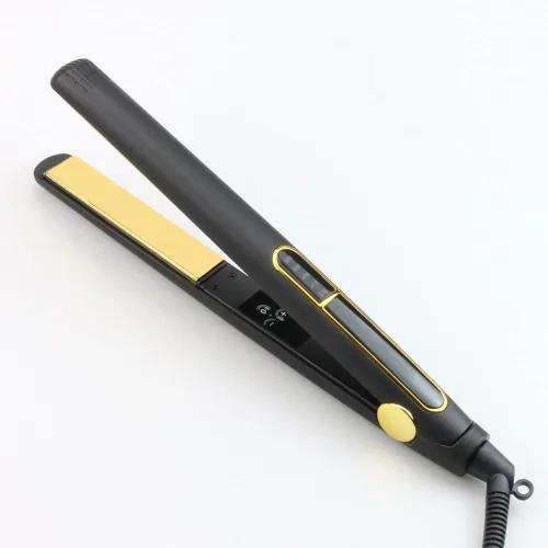 Vista 10 de Plancha de pelo profesional con placas de titanio dorado, 5 ajustes de temperatura, pantalla LCD, negro (1.5 pulgadas)