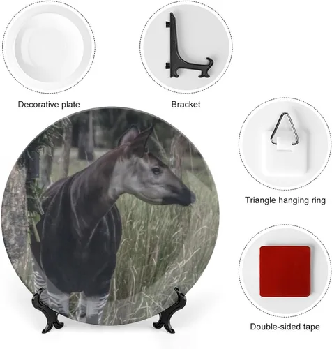 Vista 3 de Plato decorativo de animales silvestres de África para cocina, recuerdo de cerámica para colgar en la pared con soporte de exhibición, decoración