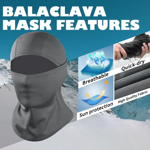 Vista 3 de Achiou - Pasamontañas, máscara facial, para hombres o mujeres, máscara de cara completa con capucha, para nieve, motocicleta, correr, clima frío