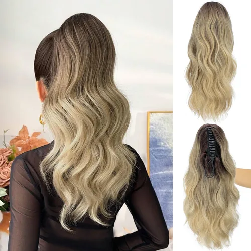 Vista 16 de FREEMEIGE Extensión de Cola de Caballo Negra con Cordón Extensión de Cola de Caballo Larga y Ondulada para Mujeres Extensión de Cabello de Cola de 1b