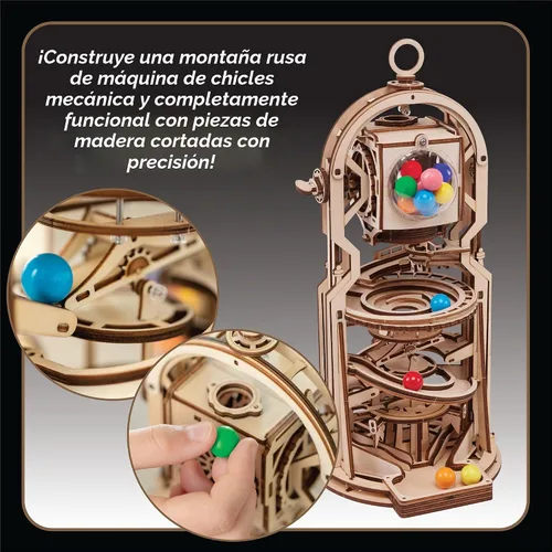 Vista 2 de MindWare Gearjits: Gumball Machine Montaña Rusa de Canicas – Rompecabezas de construcción 3D de madera para adolescentes y adultos – Juguetes