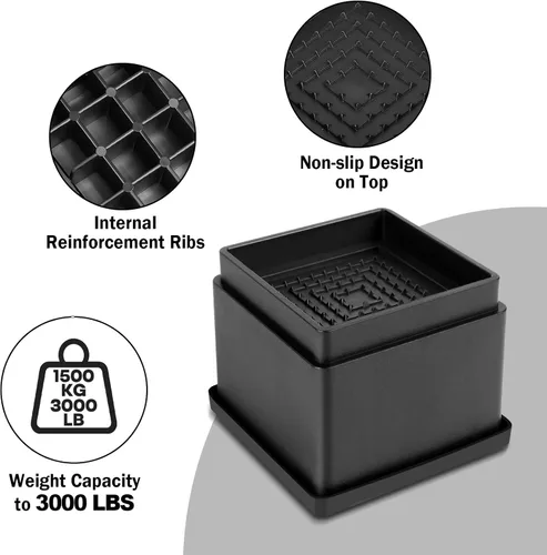 Vista 3 de elevadores de cama ajustables para muebles - elevadores resistentes de 4 o 8 o 12 pulgadas sin deslizamiento para camas/sofás/sillones, diseño