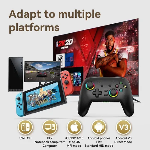 Vista 2 de RALAN Wireless Black Pro Controller Compatible with Nintendo SwitchOLEDLite, with LED Color Light, Programmable Function, Wake-Up, Gyro Axis, Turbo