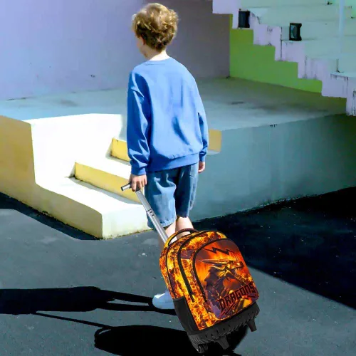 Vista 7 de ZLYERT Mochila con ruedas para mujeres y hombres, mochila con ruedas para niñas y niños, mochila de viaje para adultos, Gragon de Fuego