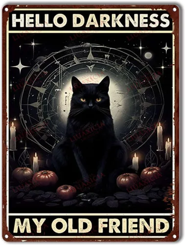 Vista 12 de Letrero de lata retro con diseño de gato negro, regalo de mamá de gato, decoración de gato negro de Halloween, regalo para amantes de los gatos