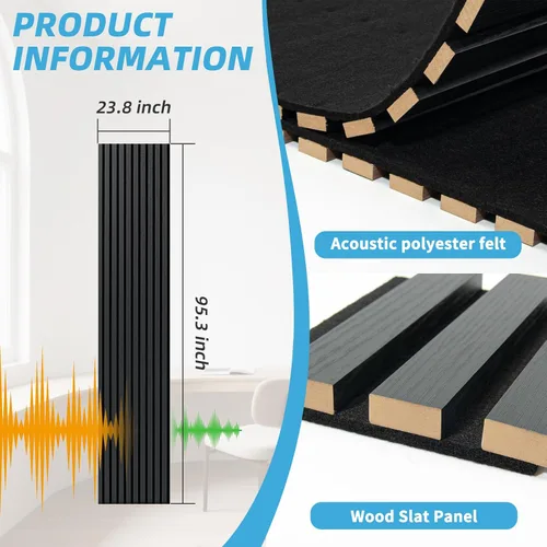 Vista 7 de Art3d Paquete de 1 panel de pared de listones de madera acústica con diseño plano enrollable, paneles absorbentes de sonido de 95.3 x 23.8 pulgadas