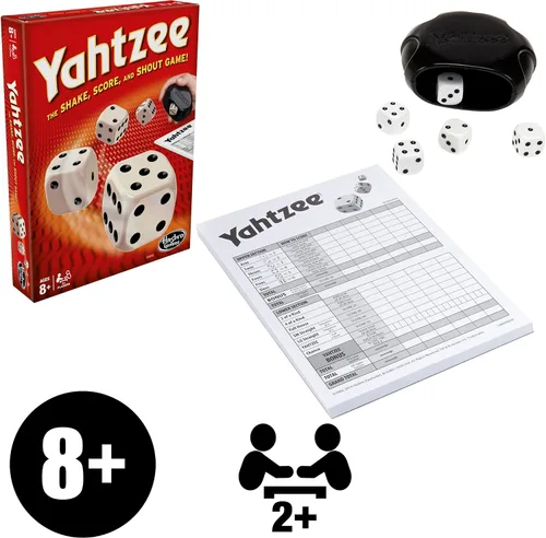 Vista 3 de Hasbro Gaming Yahtzee Game, juegos de dados de juego rápido para niños, adolescentes y adultos, juegos de estrategia, juegos familiares para niños