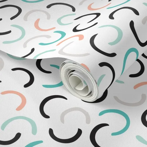 Vista 2 de Peel & Stick Wallpaper Swatch - Abstract Circles Mint Coral Geometric Scandinavian Memphis Style Circle Pastel Custom Removable Wallpaper by