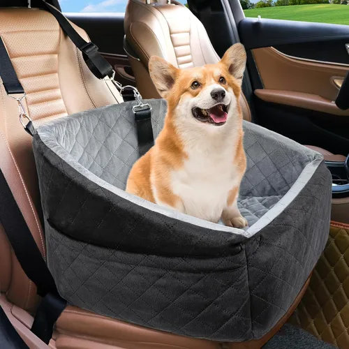 Vista 9 de NEEZUKAR Asiento de automóvil para perros pequeños y medianos, asiento elevador desmontable lavable para perros de menos de 30 libras, asiento