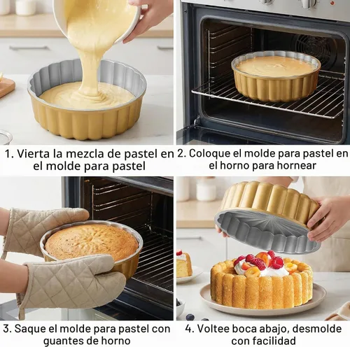 Vista 5 de Goaste Charlotte Cake Pan de 9.5 pulgadas, molde acanalado reutilizable, aluminio antiadherente con forma de flor para queso, chocolate, tarta