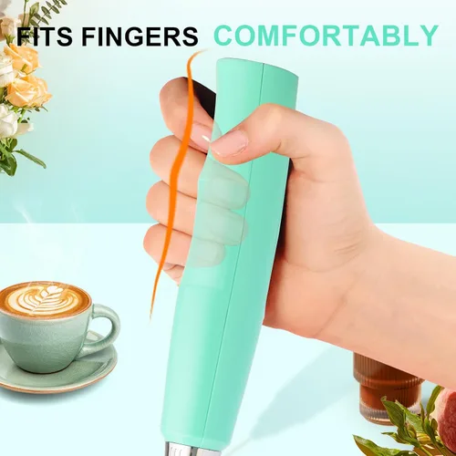 Vista 5 de YUSWKO Baby Blue - Varita espumadora de leche de mano para café, batidor eléctrico recargable con 3 cabezales, 3 velocidades, mezclador de bebidas