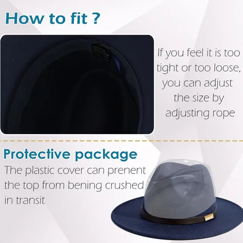 Vista 86 de Sombreros Fedora para hombre, sombrero Panamá de ala ancha con cinturón clásico Unisex Felt Fedora, Adjustable Fit, Breathable Sweatband, All-Day