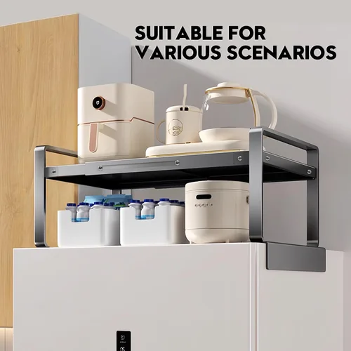 Vista 7 de Estante de almacenamiento ajustable para refrigerador o lavadora (17-31.5 pulgadas) - Estante organizador expandible, diseño de ranura protectora