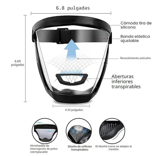 Vista 2 de Máscara de protección facial antivaho de alta definición para adultos (color negro mejorado).