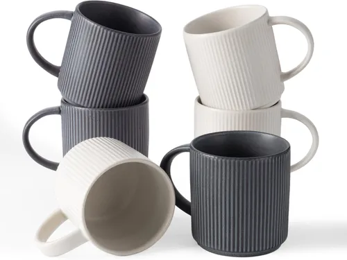 Vista 87 de famiware Juego de 4 tazas de café de 12 onzas, tazas de cerámica con asa Negro (Star-Black)