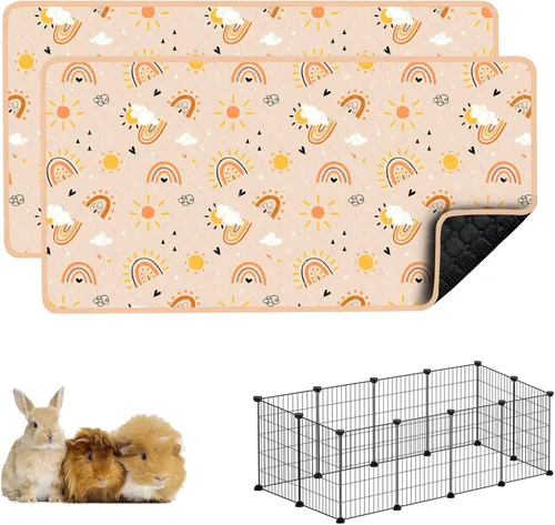 Vista 19 de Ropa de cama para cobayas, 2 paquetes de forro lavable para jaula de 49x24 pulgadas, almohadillas súper absorbentes lavables, impermeables y Palta