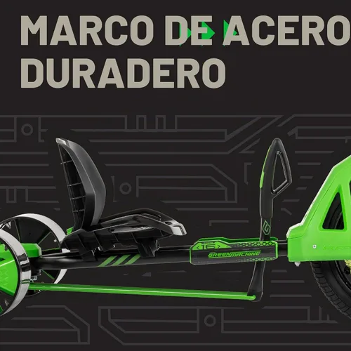 Vista 5 de Huffy Green Machine - Triciclo de deriva de 16 pulgadas, diseño ergonómico elegante, asiento ajustable, marco de acero duradero, fácil de operar