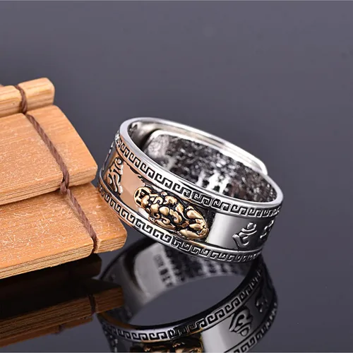 Vista 3 de Anillo Feng Shui Pixiu Mantra Para - Anillo Ajustable Pixiu Mantra De La Suerte