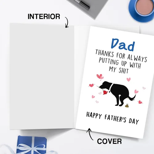 Vista 3 de Huameigf Tarjeta de regalo para el día del padre de parte del perro, linda tarjeta del día del padre de hijo hija, mejor papá perro, regalo