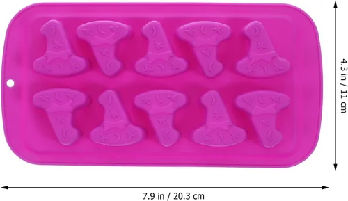 Vista 5 de Amosfun Sombrero de bruja Bandeja de cubitos de hielo de silicona Moldes de chocolate 10 cavidades para hornear Halloween Molde de mago Sombrero