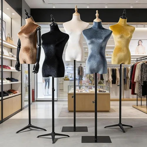 Vista 2 de Torso maniquí femenino con soporte de altura ajustable de 55.1-72.8 in, hombros 15.4 in/busto 33.9 in/cintura 25.2 in/cadera 33.1 in (negro, torso)