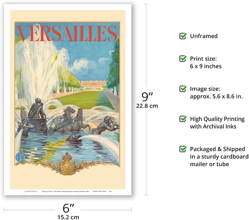 Vista 2 de Versailles France - Apollo Fountain - SNCF (French National Railway) - Vintage Railroad Travel Poster by Maurice Milliere c.1930s - Master Art Print