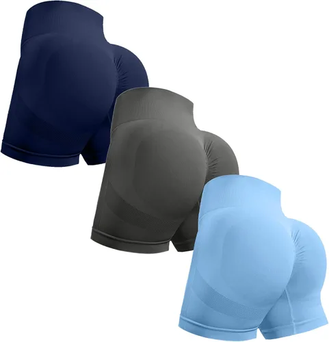 Vista 10 de Ovesport 3 piezas de pantalones cortos de entrenamiento para mujer, sin costuras, con levantamiento de glúteos, cintura alta, para yoga, gimnasio