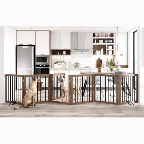 Vista 8 de Vantas Puerta plegable para mascotas de 80 pulgadas de ancho, 30 pulgadas de alto, puerta de madera para perros sin montaje con puerta pasante